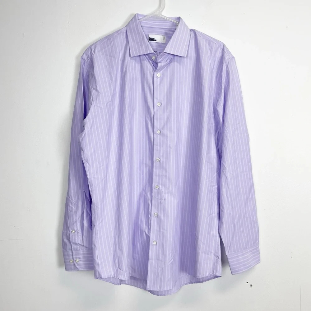 NEW Nordstrom Button Down Shirt Mens 16.5 34 35 Purple Easy Care Trim Fit NWOT